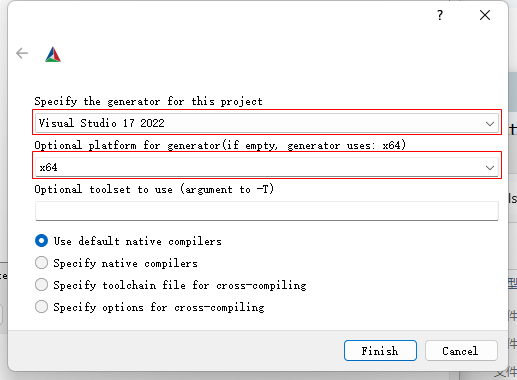 CMake配置VS工具集和系统位数